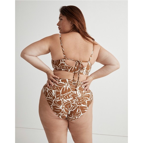 Madewell Tie Back Bikini White Gold Abstract Floral Sepia Plus Size 4x - Picture 3 of 12